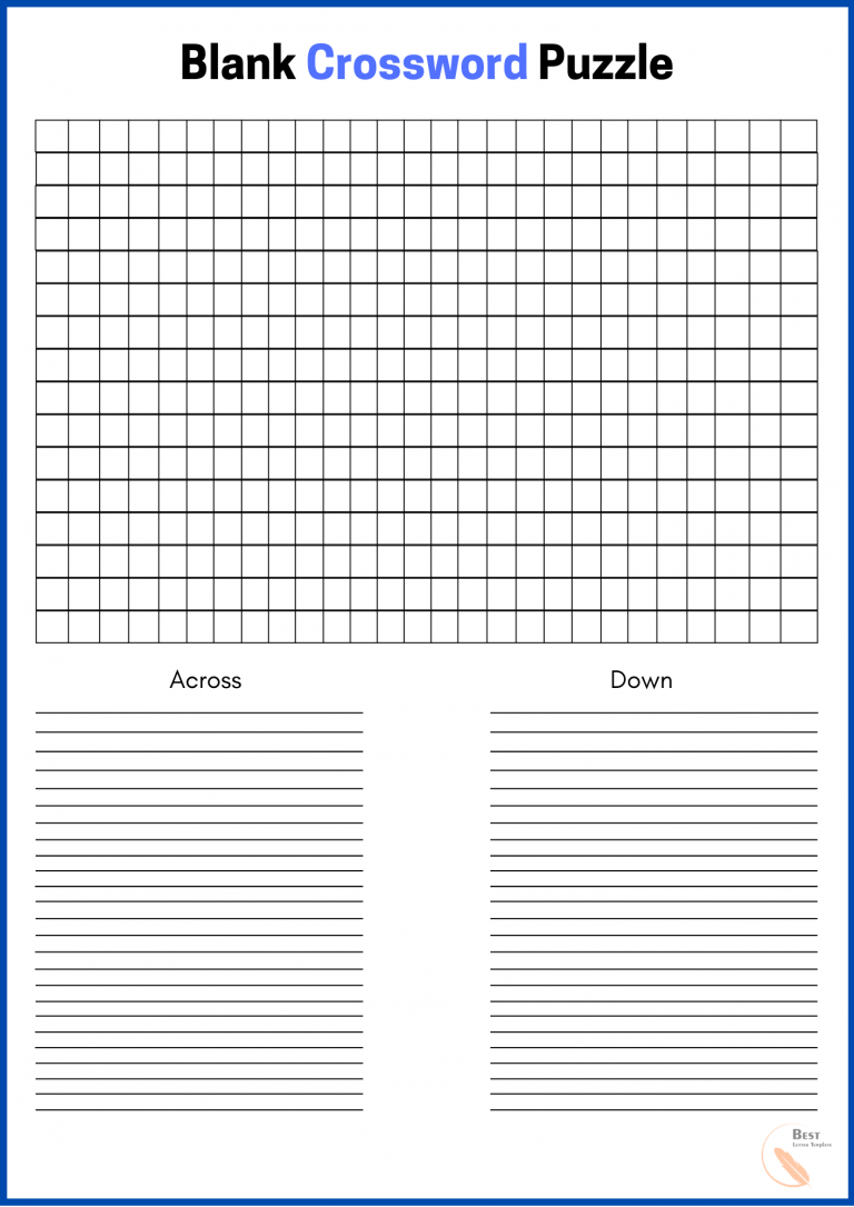 Printable Crossword Puzzle Template For Kids And Adults