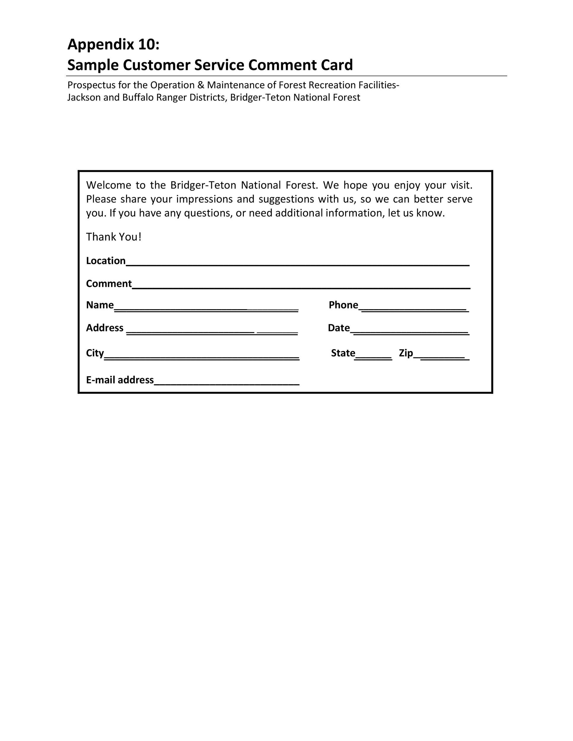 Printable Customer Comment Card Template Printable Templates