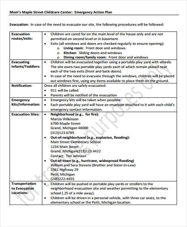 Printable Daycare Emergency Preparedness Plan Template Printable 