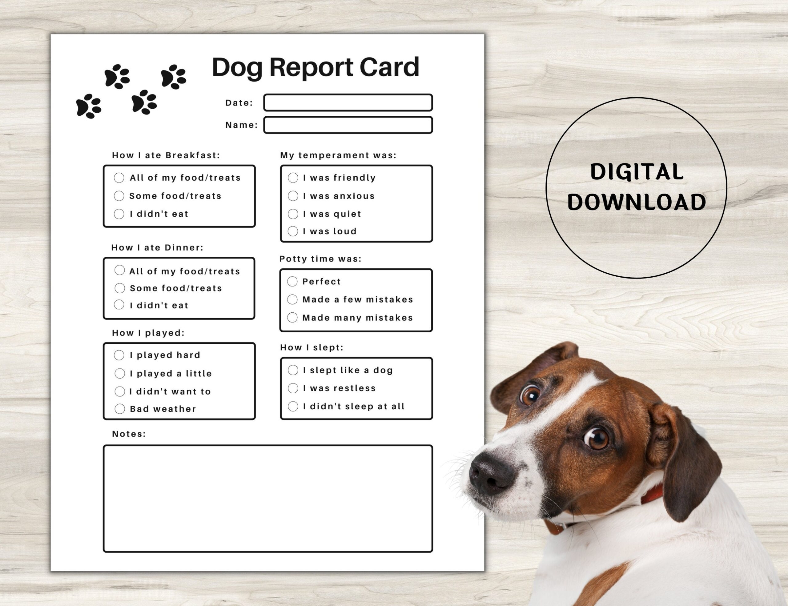 Printable Dog Daycare Report Card Template Free Printable
