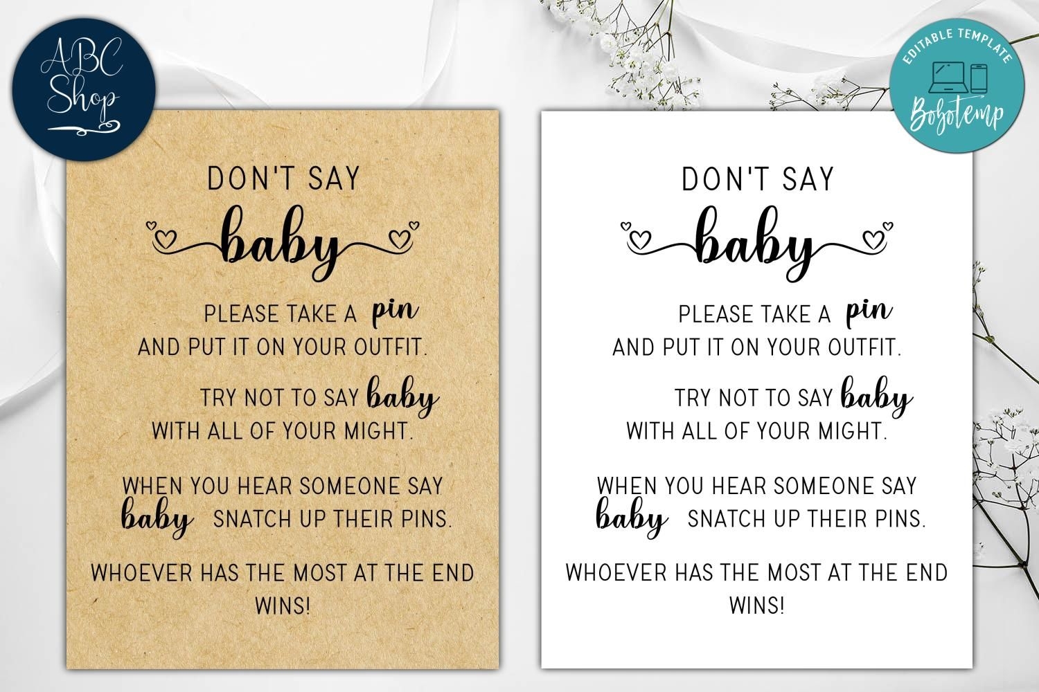 Printable Dont Say Baby Baby Shower Game Instant Download Bobotemp