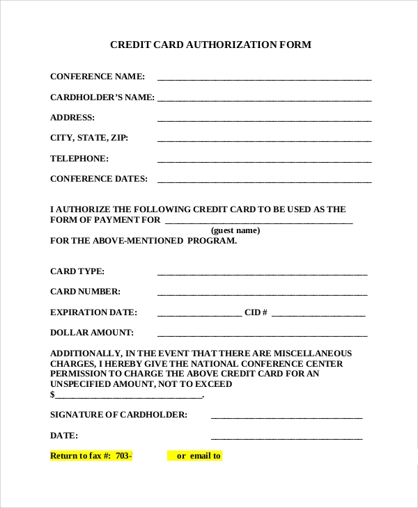 printable downloadable credit card authorization form template
