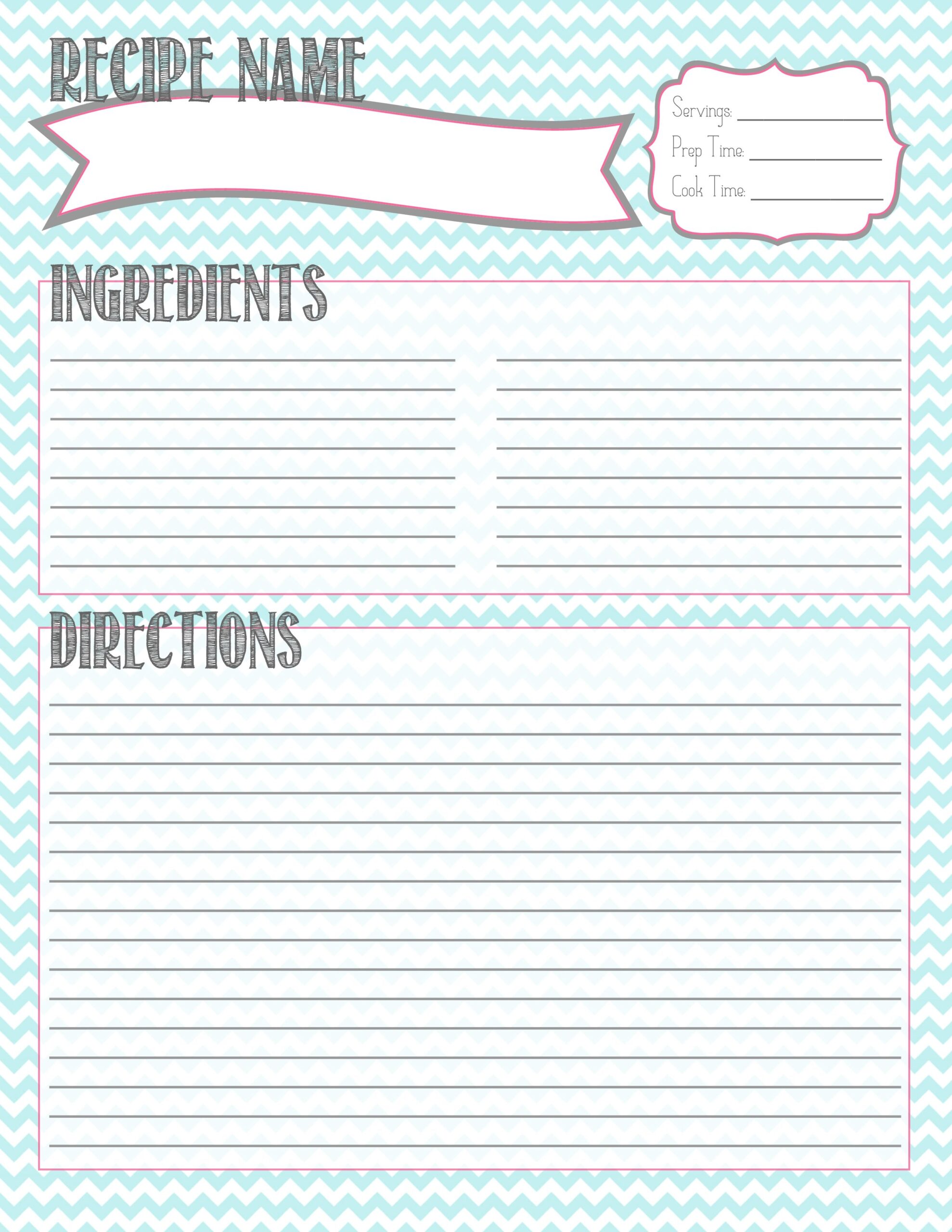 fill in blank printable editable recipe card template
