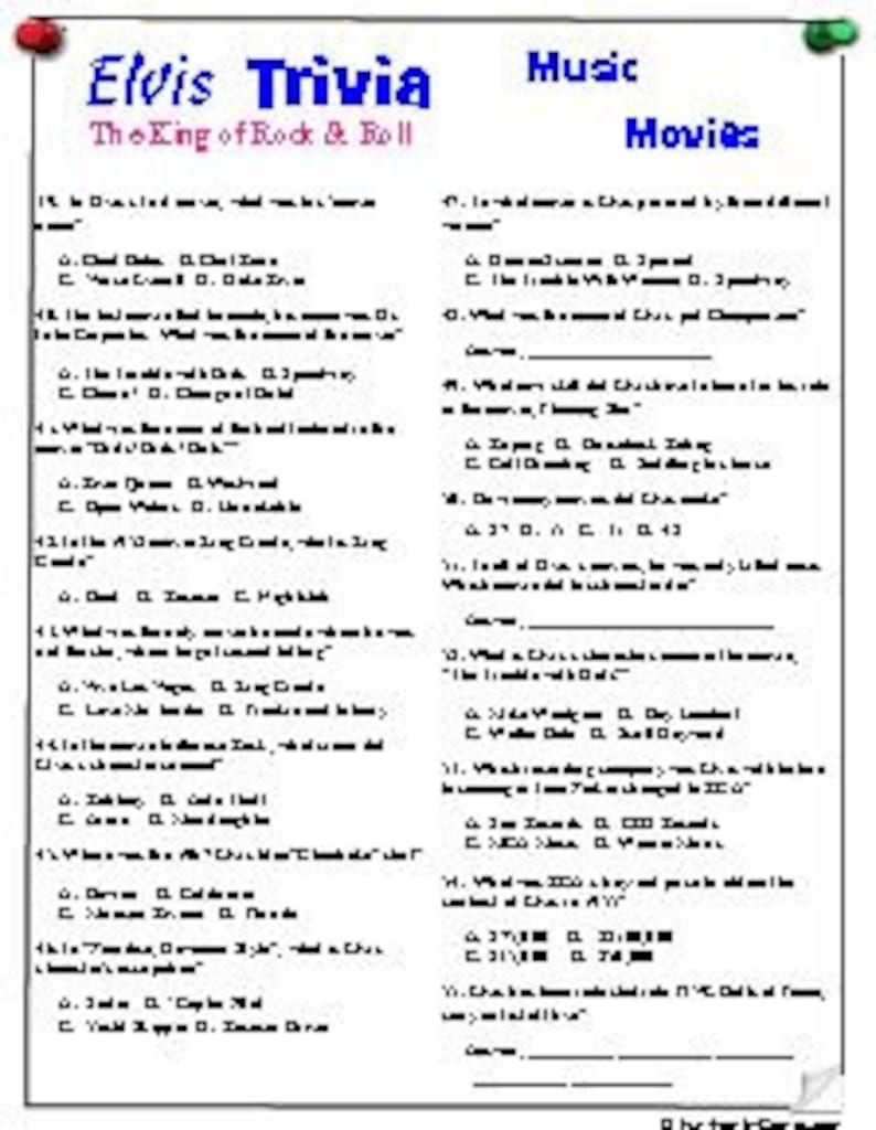 Printable Elvis Trivia