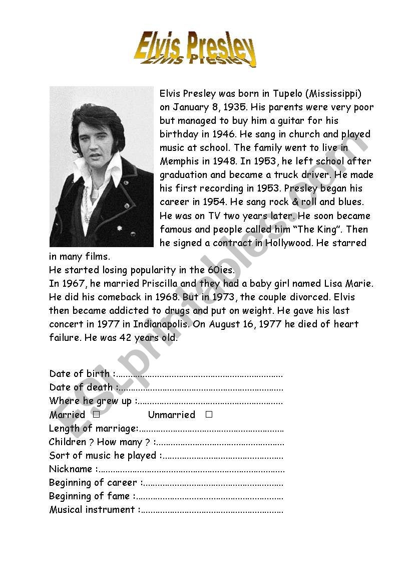 Printable Elvis Trivia