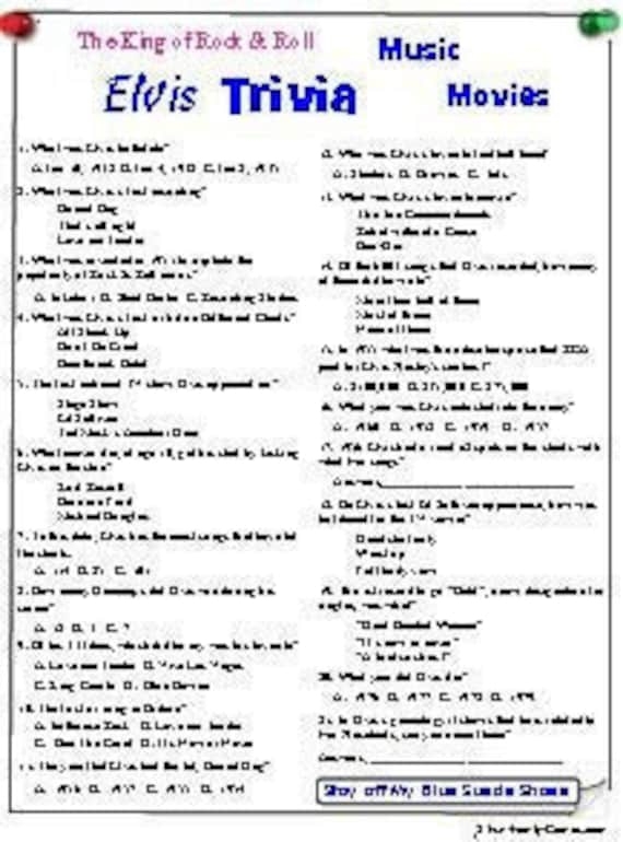 Printable Elvis Trivia