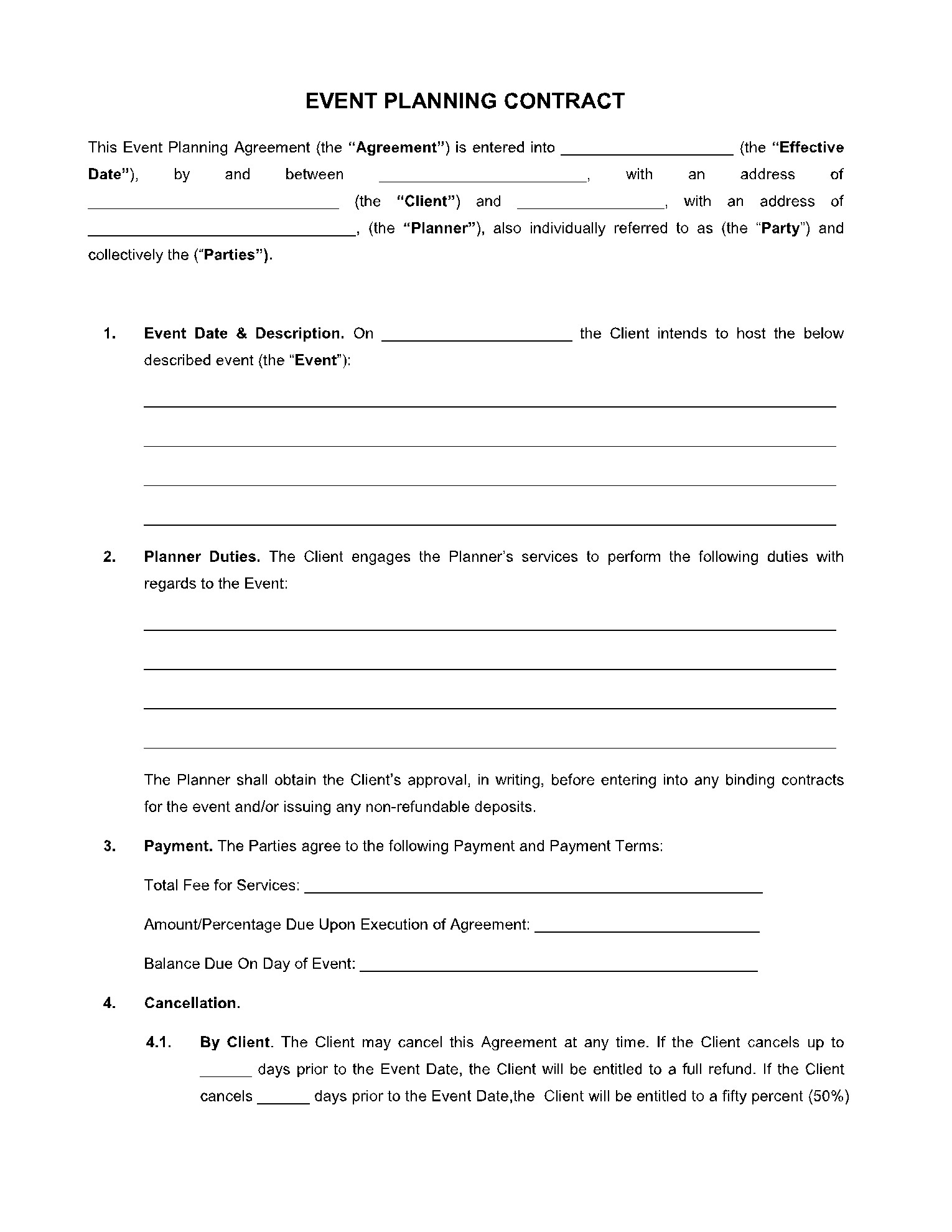  Printable Event Planning Agreement Template