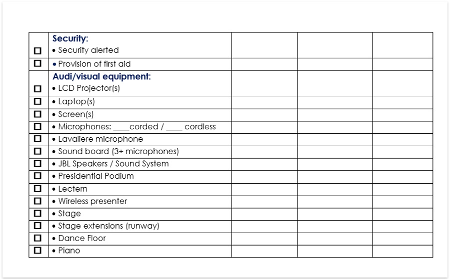 planning event checklist template