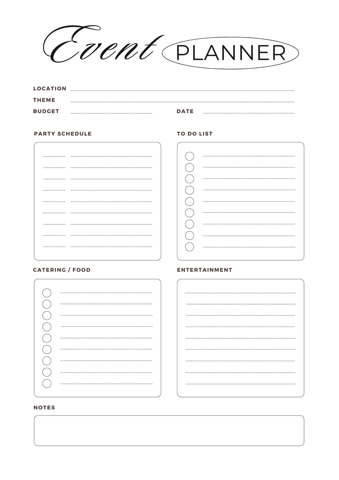 Printable Event Planning Template Printable Forms Free Online