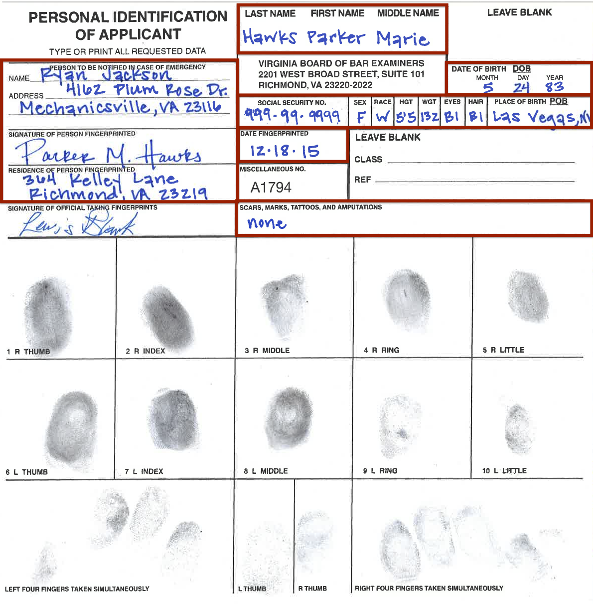 Printable Fingerprint Card Changing Speed Or Pressure Can Cause Smudges