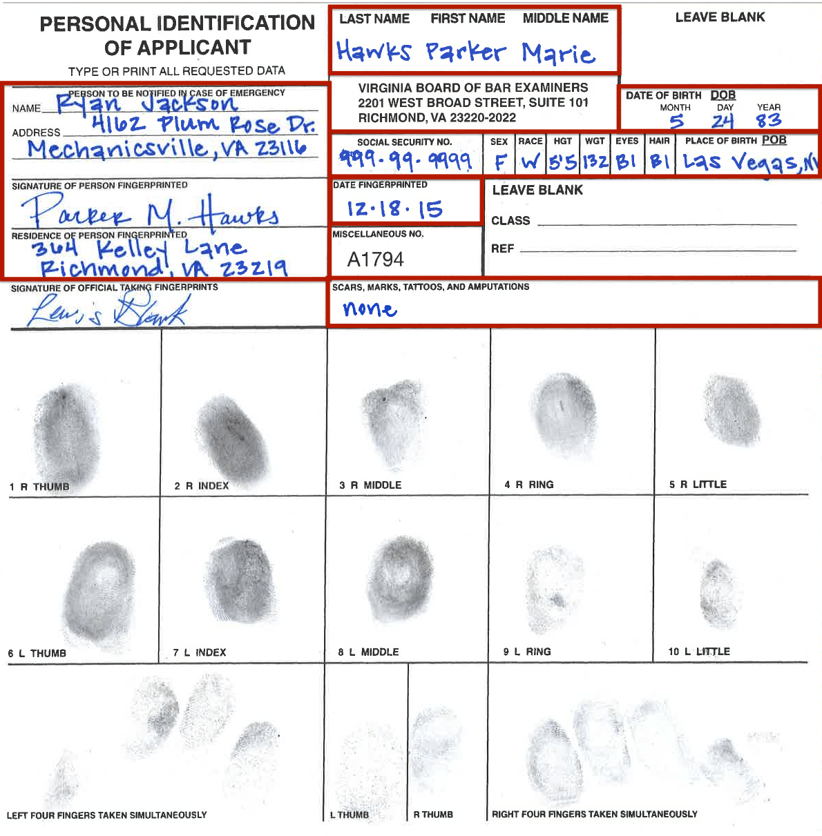 Printable Fingerprint Card