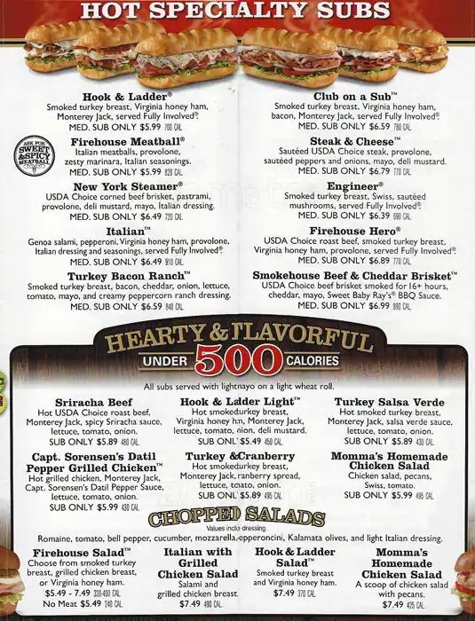 Printable Firehouse Subs Menu With Prices