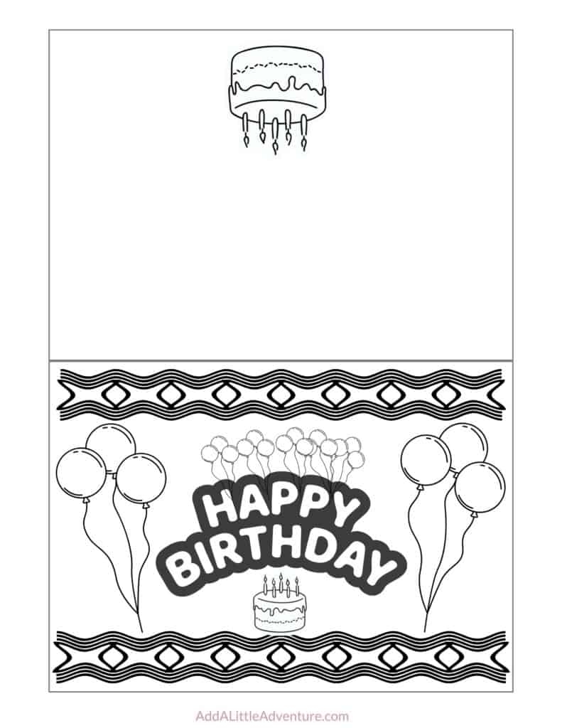 card template printable foldable happy birthday coloring card