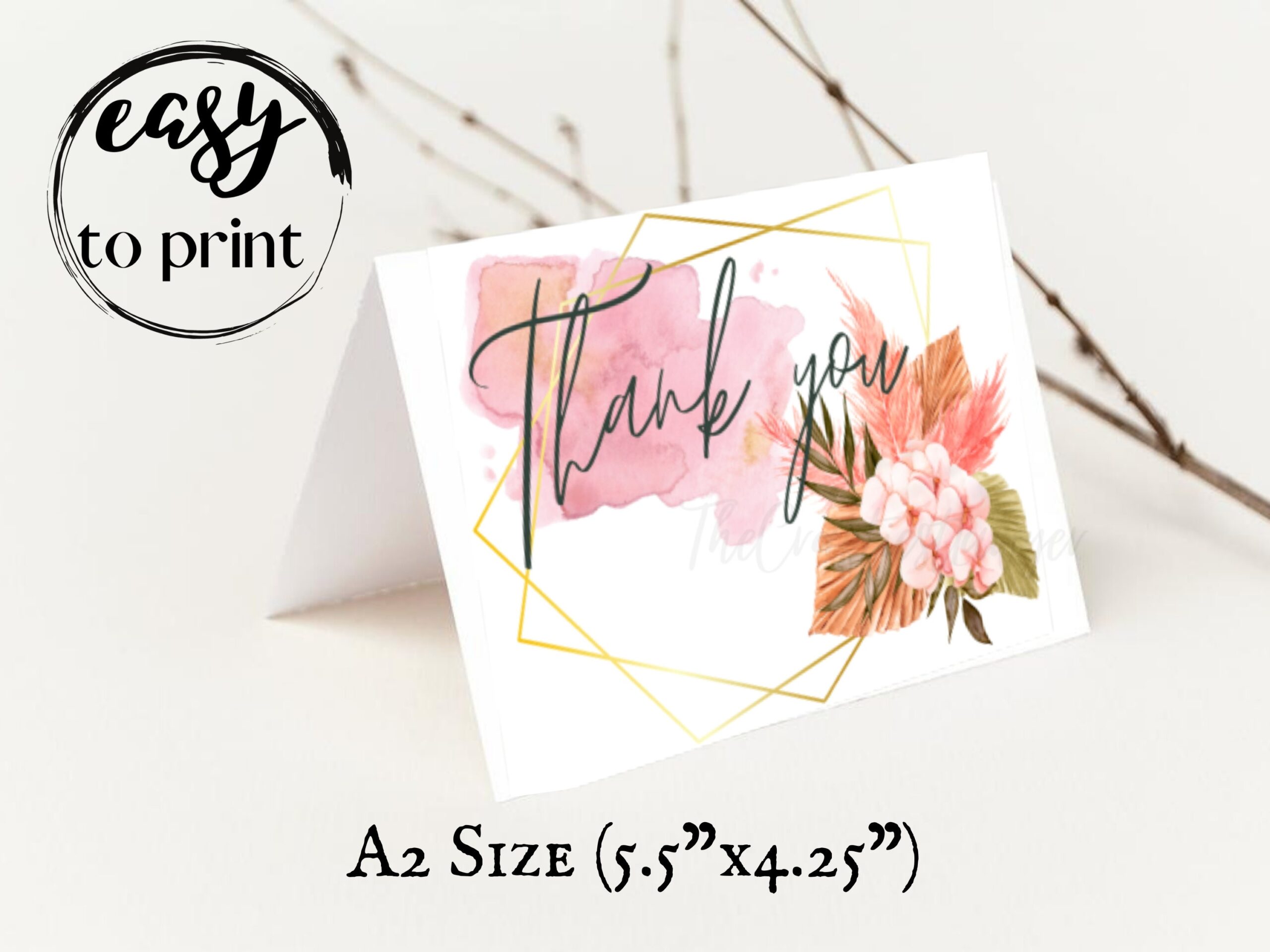 Printable Foldable Thank You Card Gold Boho INSTANT Etsy