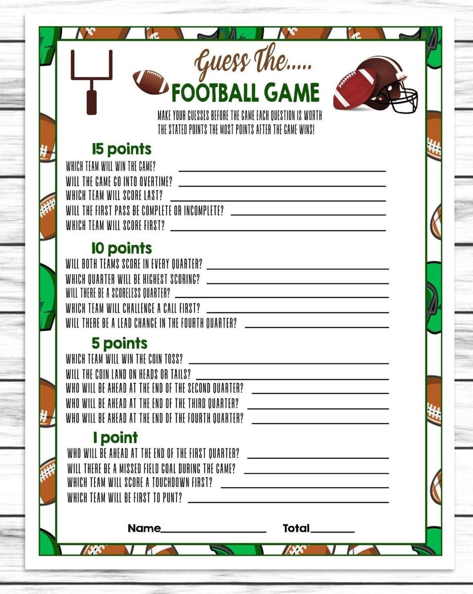 Printable Football Guessing Game Idea For Adults Kids Instant 