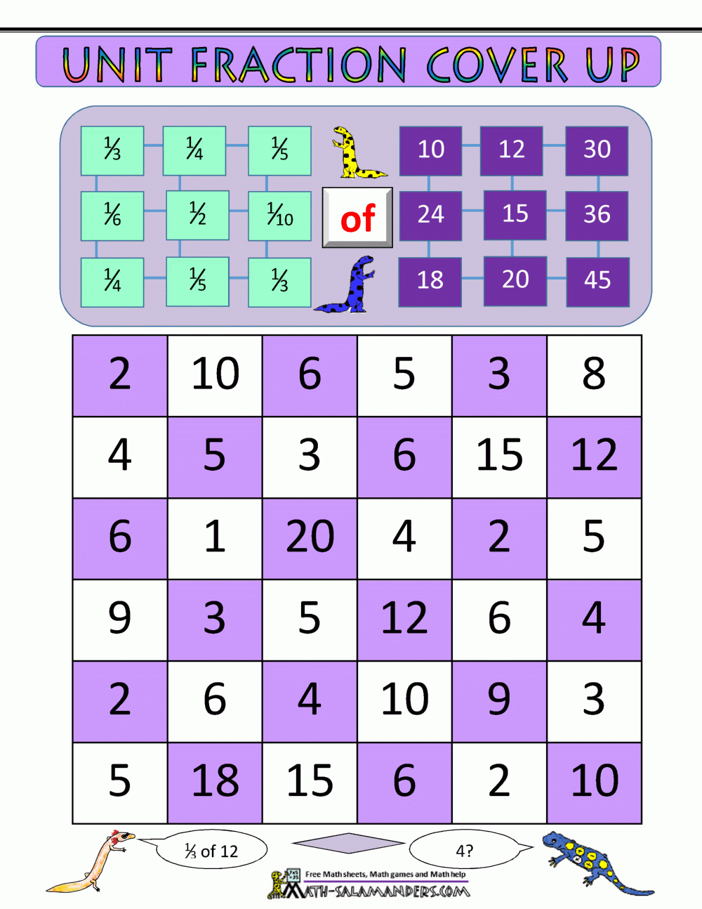 free printable fraction games for third graders