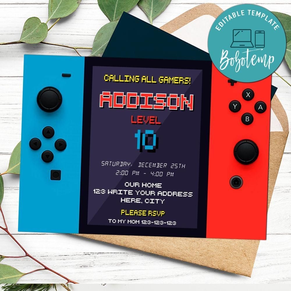 Printable Game Controller Birthday Invitation Instant Download Bobotemp