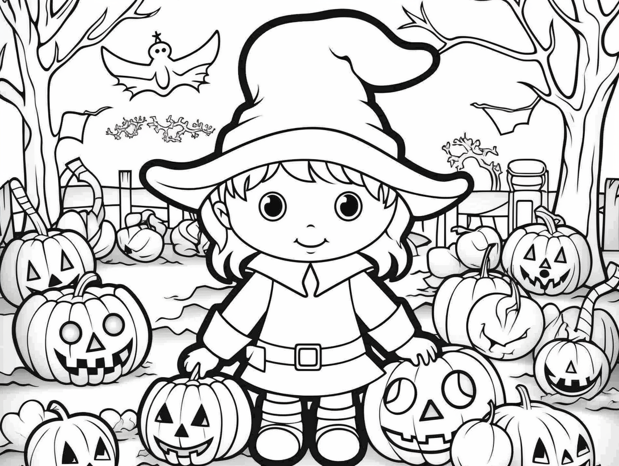 Printable Halloween Scene To Color Coloring Page