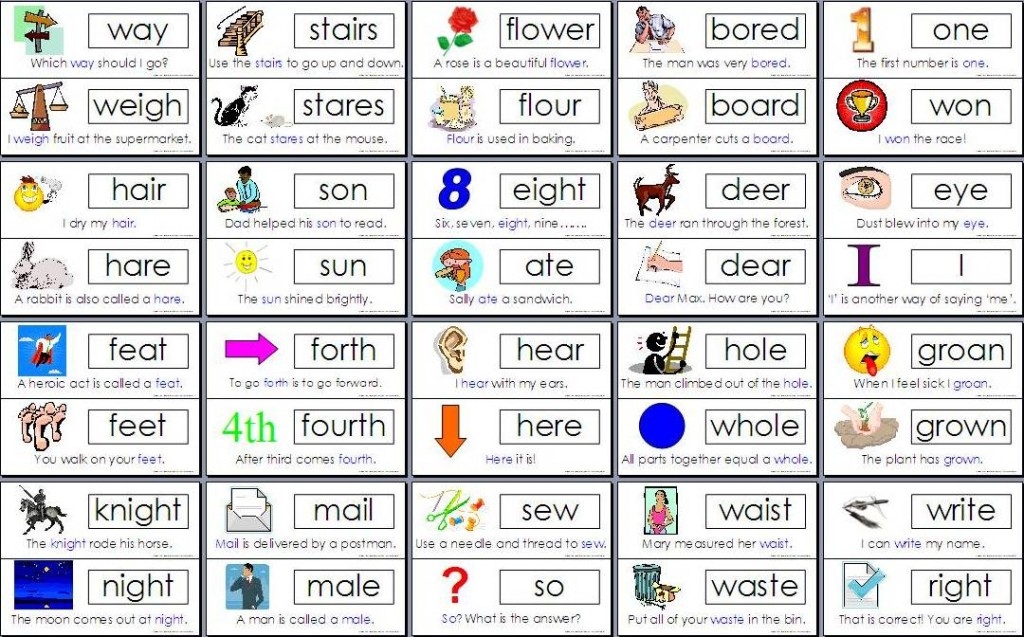Printable Homophone List Printable Word Searches