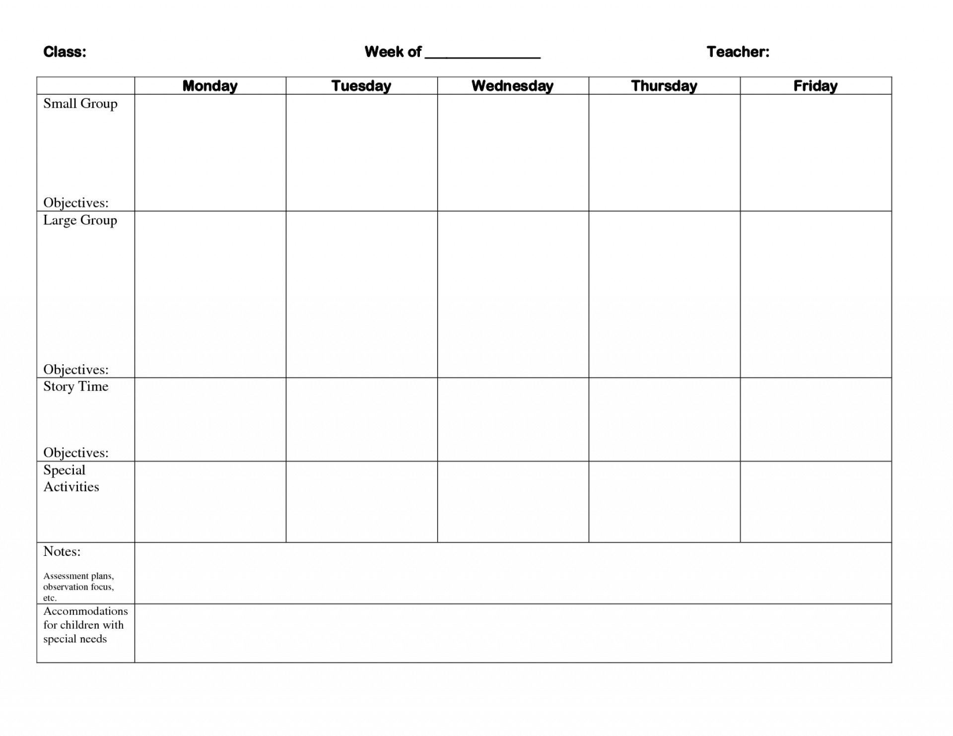 Printable Infant Lesson Plan Template Printable Lesson Plans