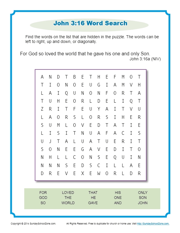 Printable John 3 16 Activity Sheet