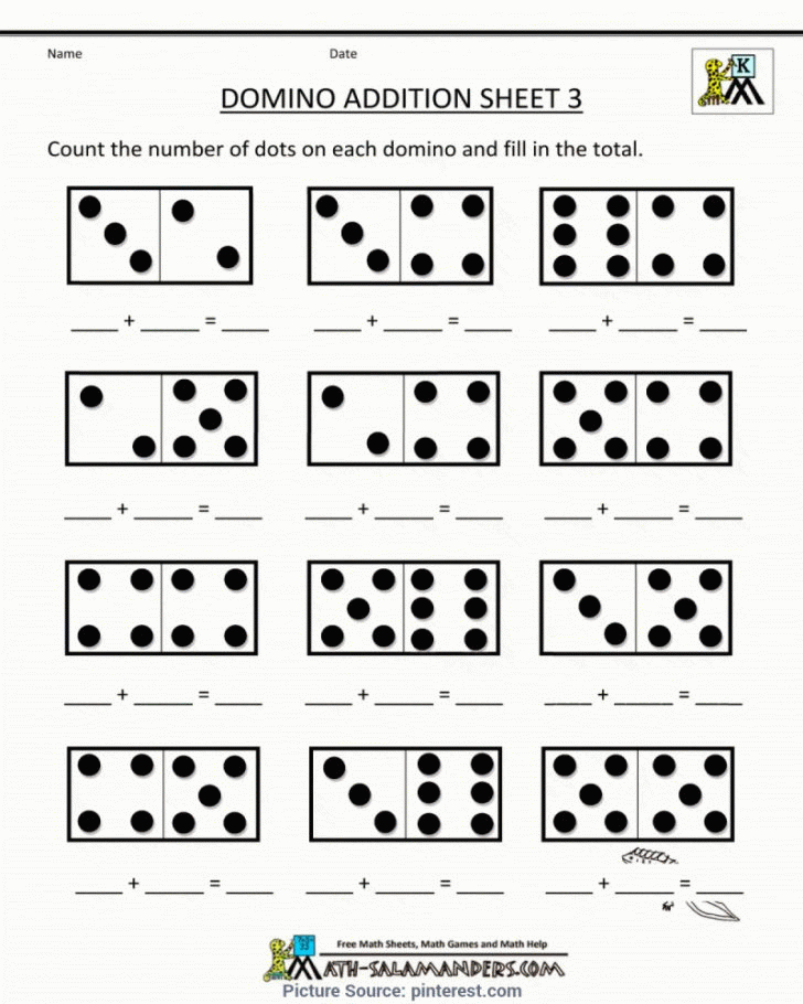 Printable Kindergarten Math Worksheets Domino Addi Ota Tech Math 