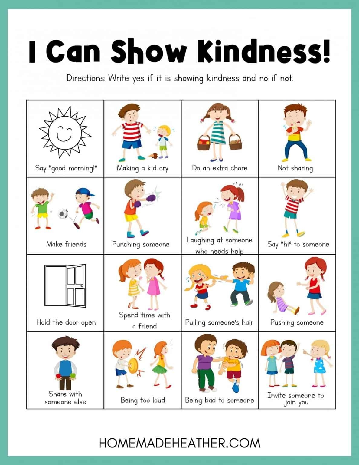 Printable Kindness Activities For Kindergarten Prntbl 