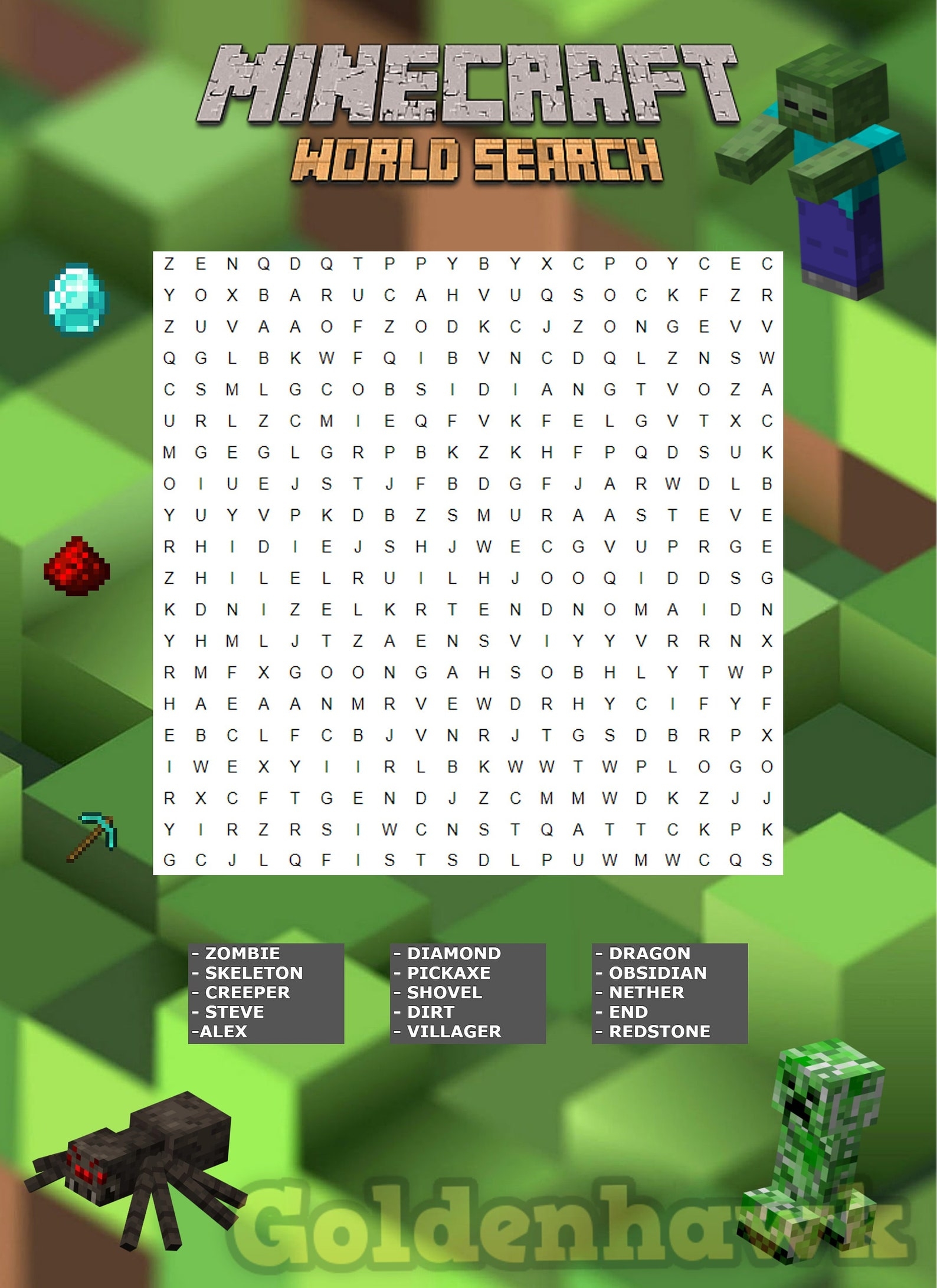 Printable Minecraft Activity Sheet