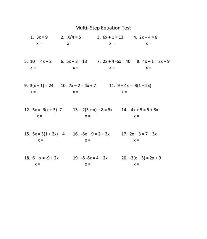 Printable Multi Step Equations Difficult Worksheet Free Download And