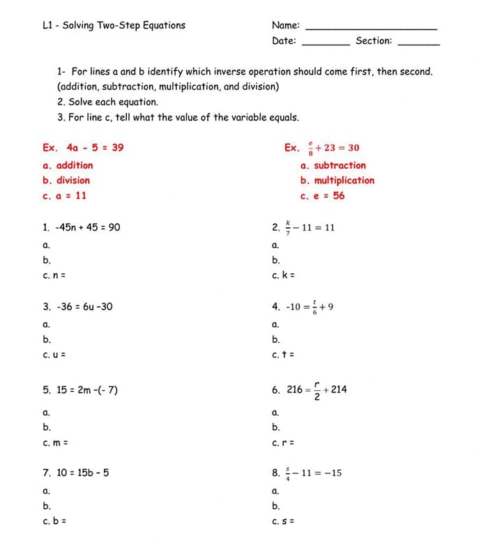 Printable Multi Step Math Equations Worksheets Free Download And 