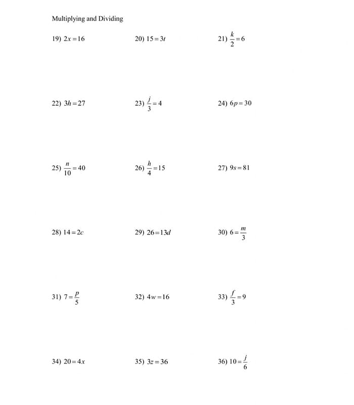 Printable One Step Equation Worksheets Free Free Download And Print