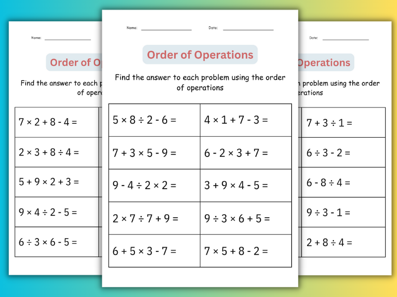 Printable Order Of Operations Digital Worksheets Activities For 