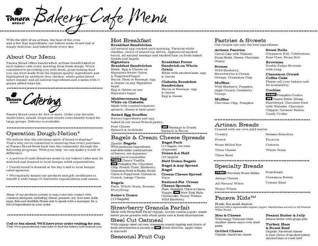Printable Panera Lunch Menu With Prices Pdf