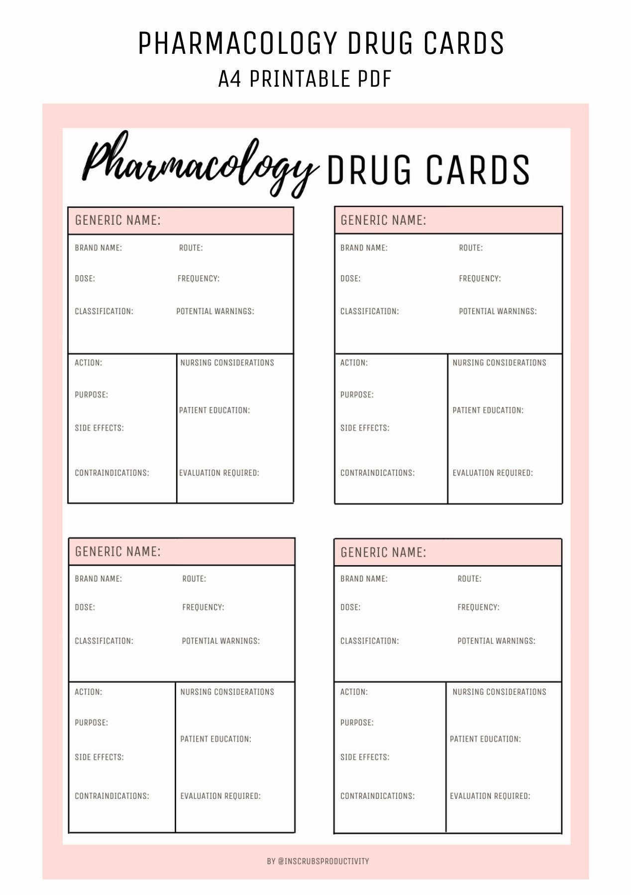 free printable pharmacology drug card template