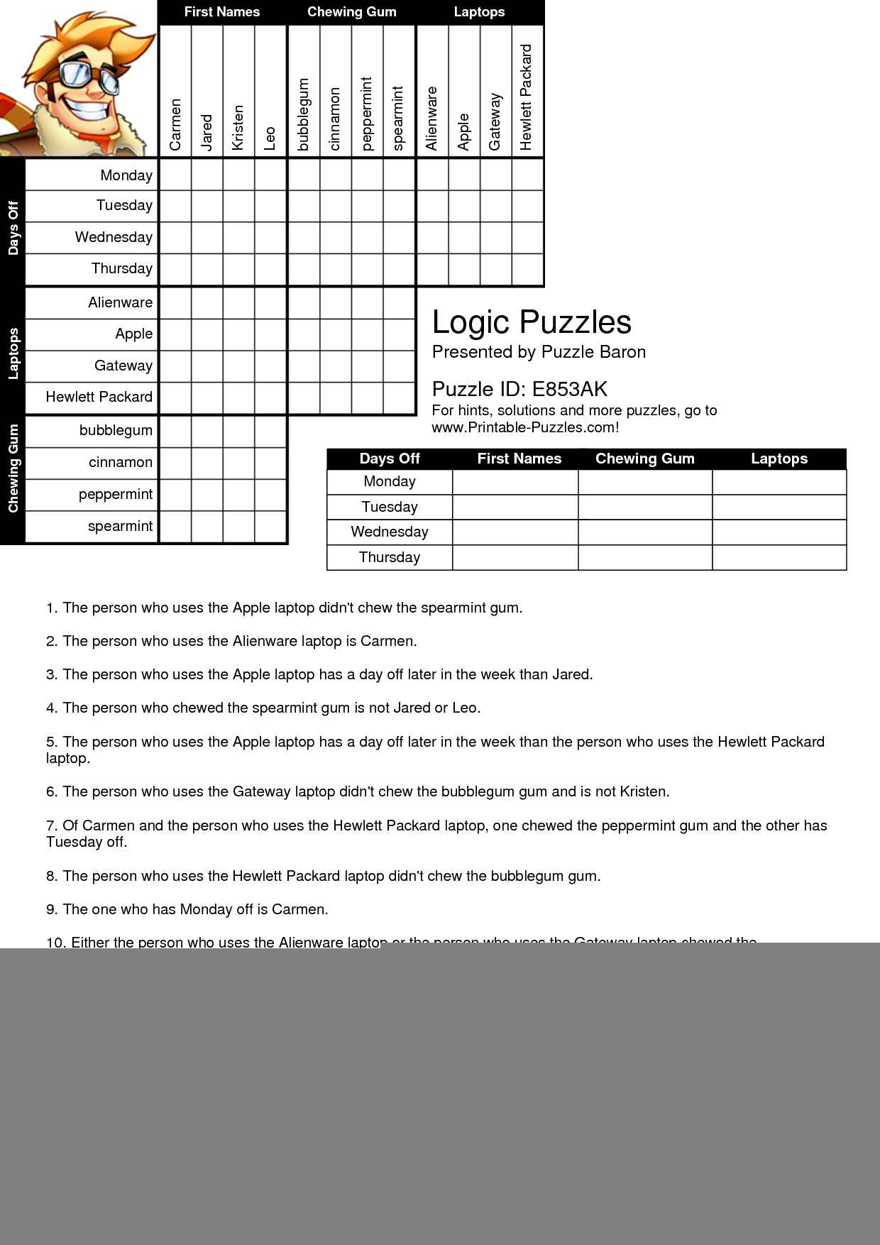 Printable Puzzles For Adults Logic Puzzle Template Pdf Puzzles 