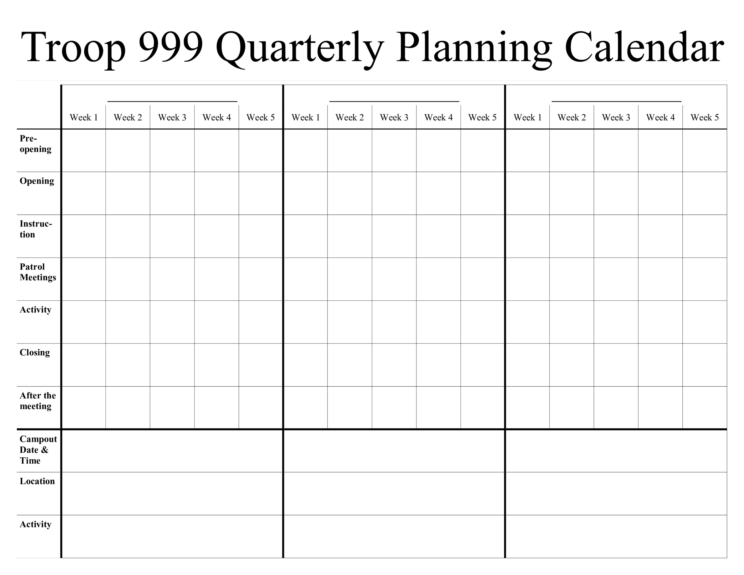 Printable Quarterly Planning Calendar Troop 999