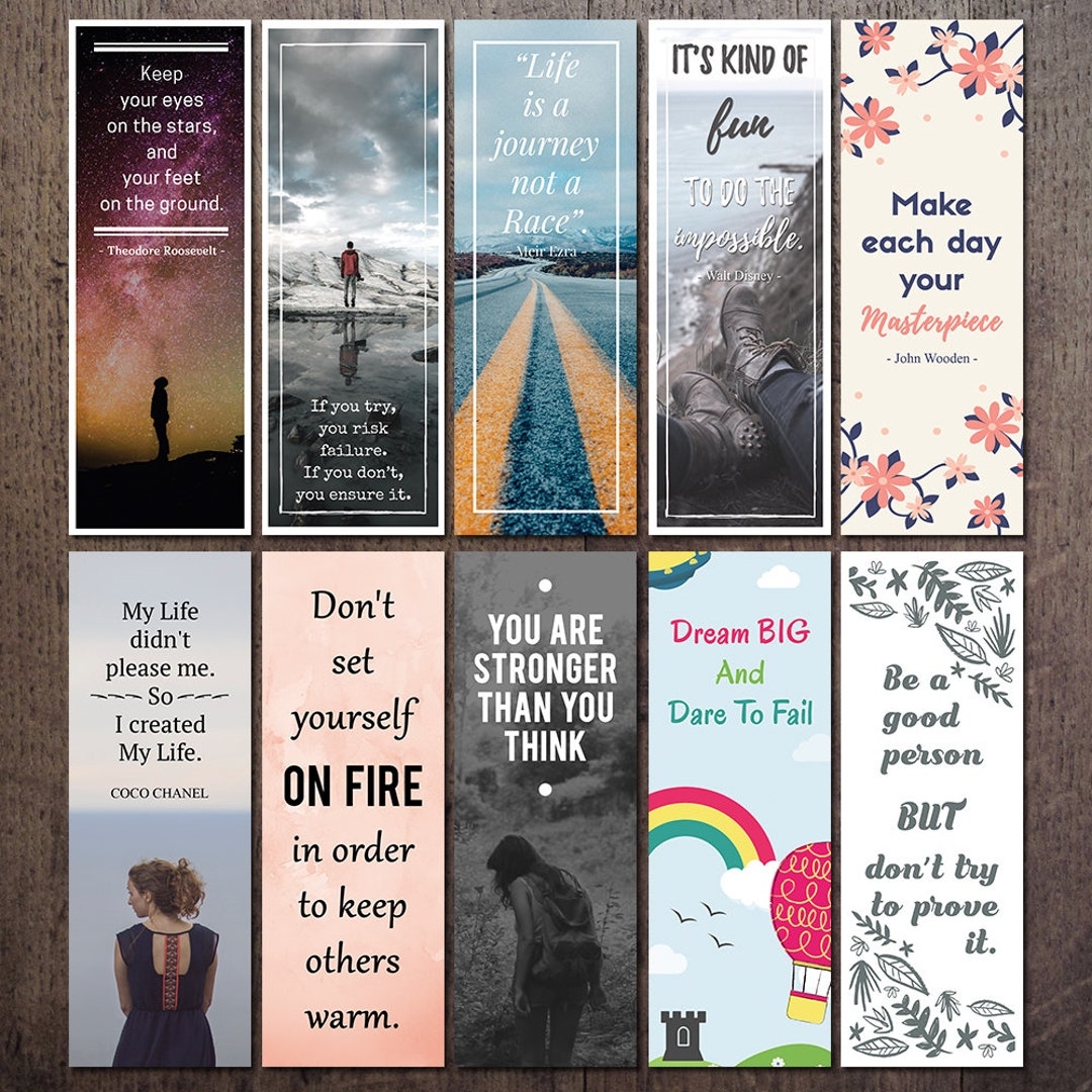 Printable Quote Bookmark Set Motivational And Inspirational Bookmark 