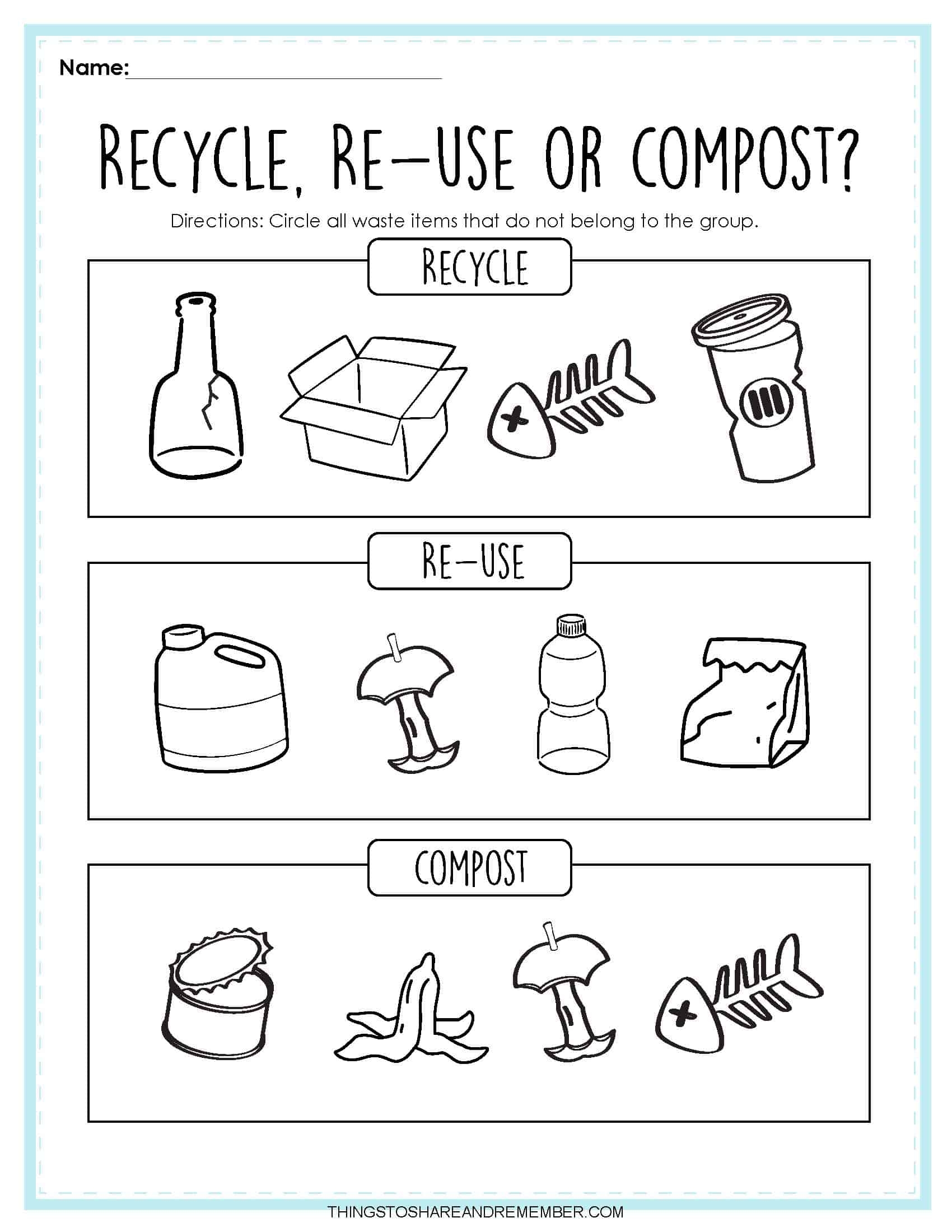 Printable Recycling Sorting Activity Worksheets