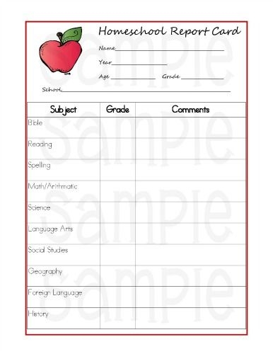 free printable homeschool report card template
