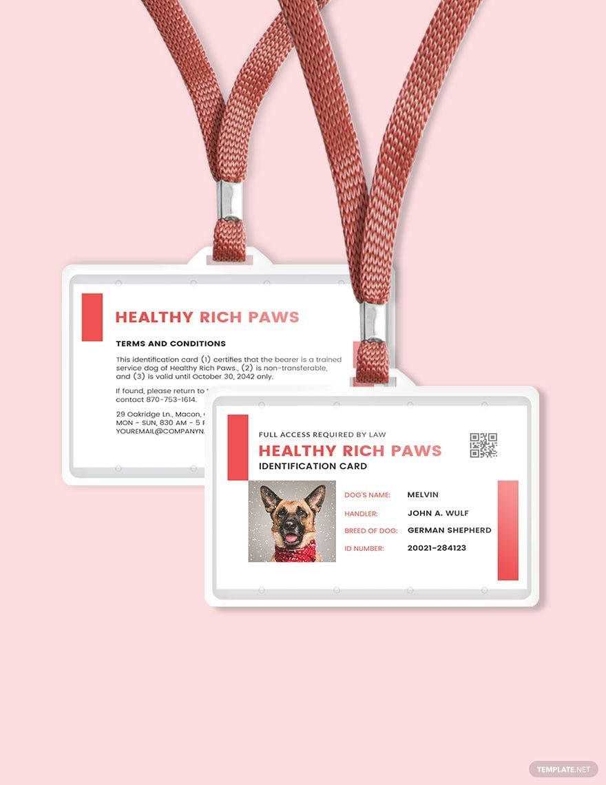 free printable service dog id card template