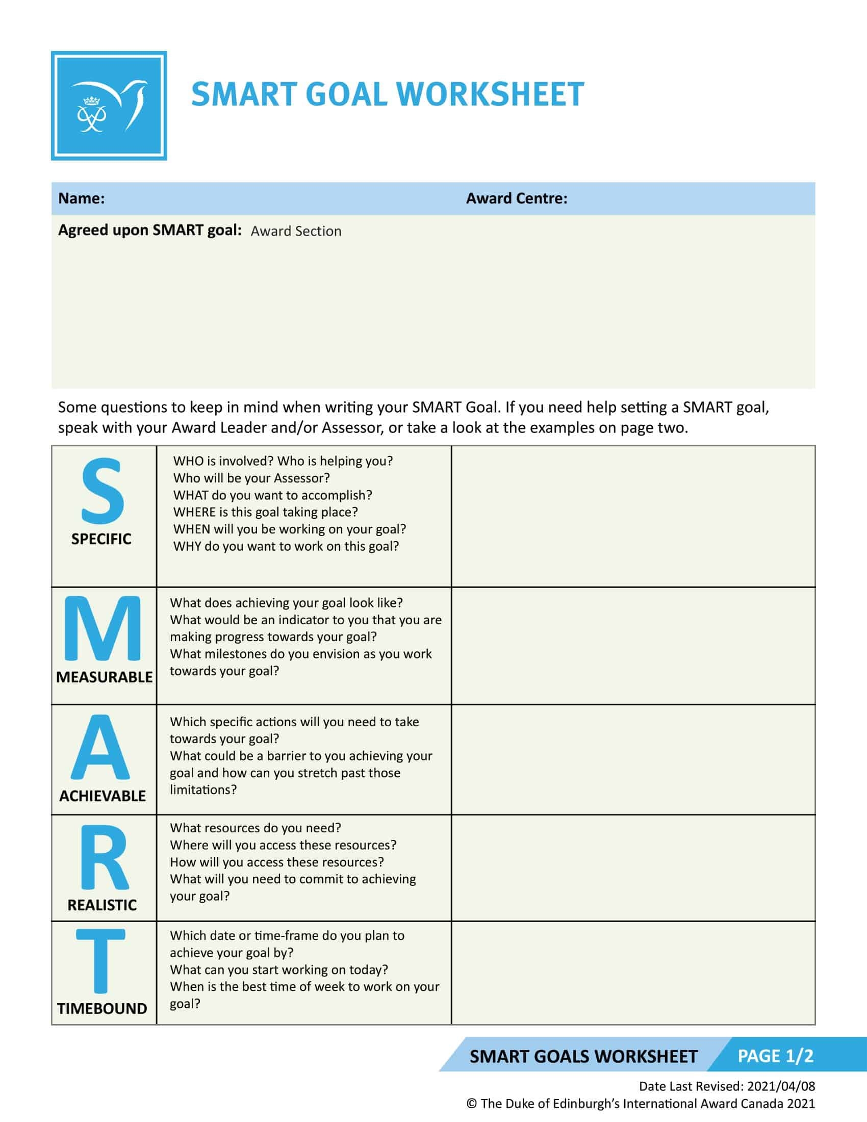 Printable Smart Goals Template Lights Crystal