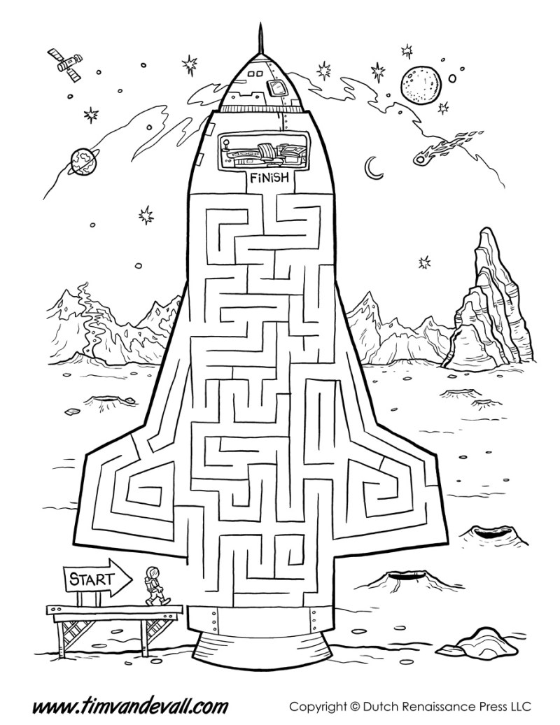 Printable space maze bw Tim 39 s Printables