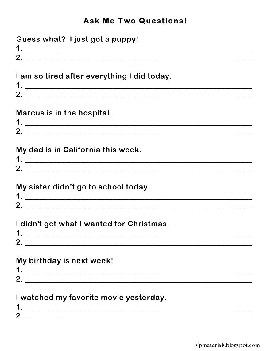 Printable Speech Therapy Worksheets
