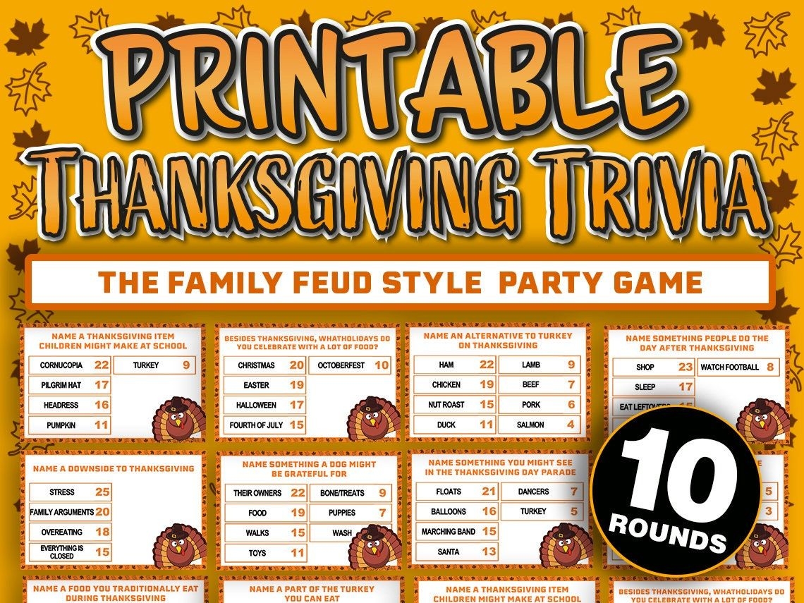 Printable Thanksgiving Friendly Feud Game Printable Thanksgiving Family 