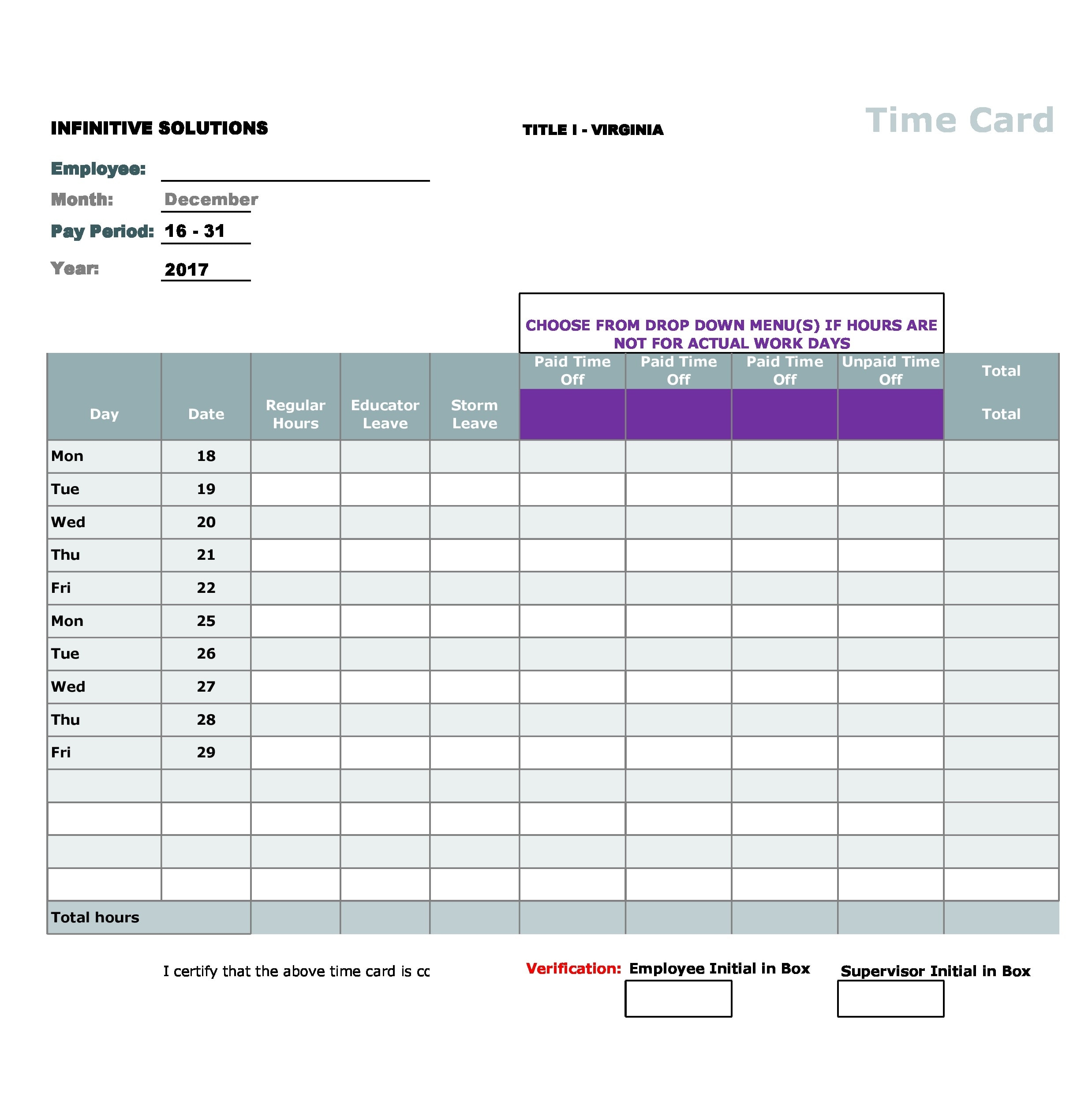 Printable Time Card Template Printable Word Searches
