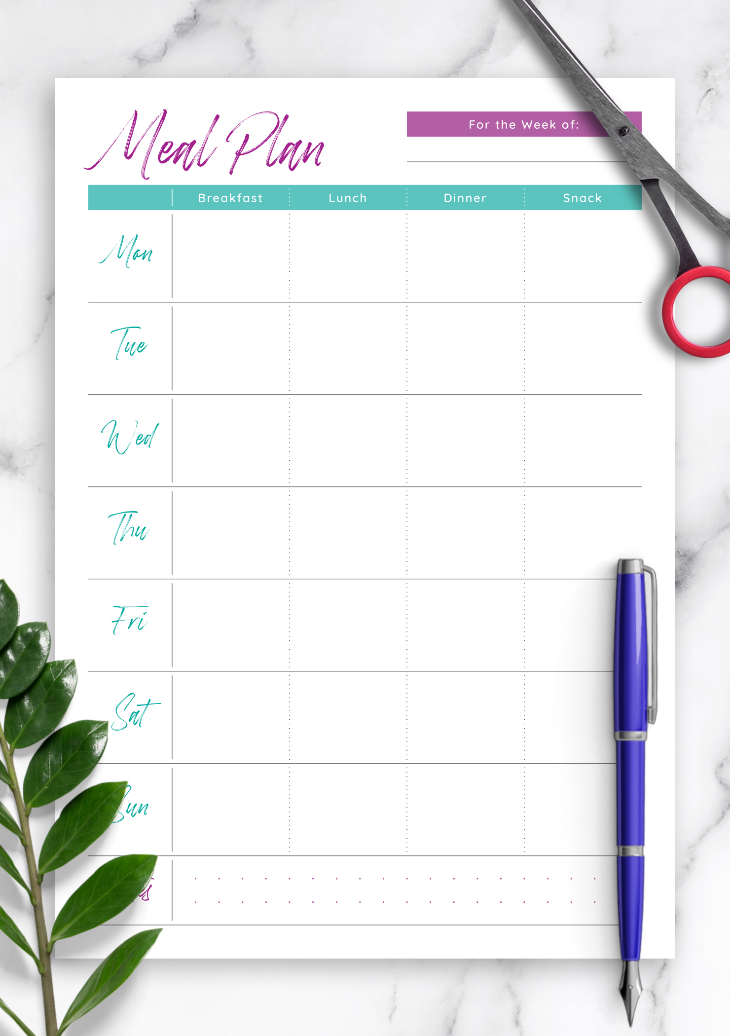 free printable weekly meal plan template