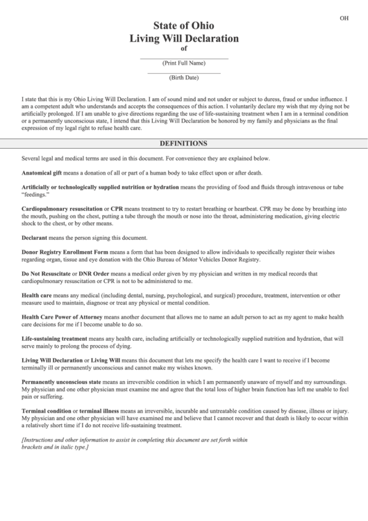 Printable Will Form Ohio Printable Forms Free Online