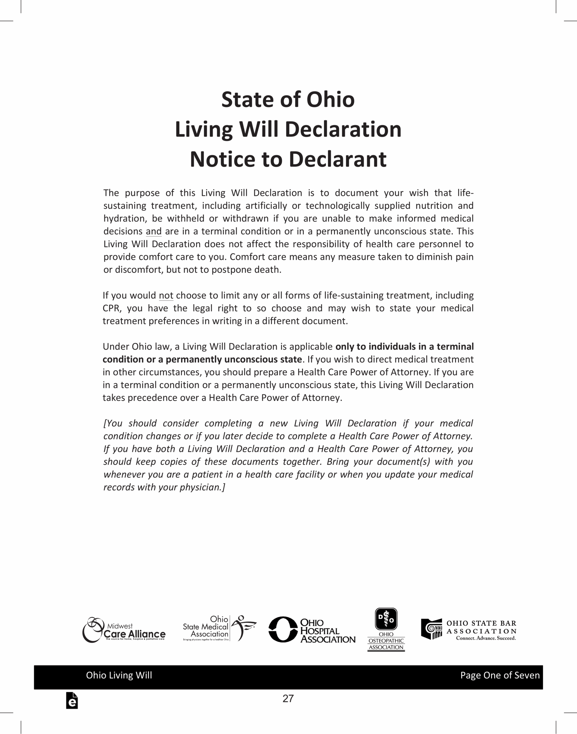 Printable Will Form Ohio Printable Forms Free Online