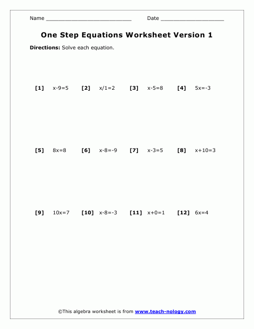 Printables 2 Step Algebra Equations Worksheets Tempojs Thousands Of 