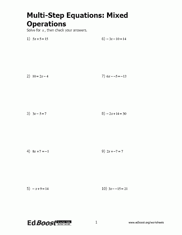 Printables 2 Step Algebra Equations Worksheets Tempojs Thousands Of 